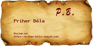 Priher Béla névjegykártya